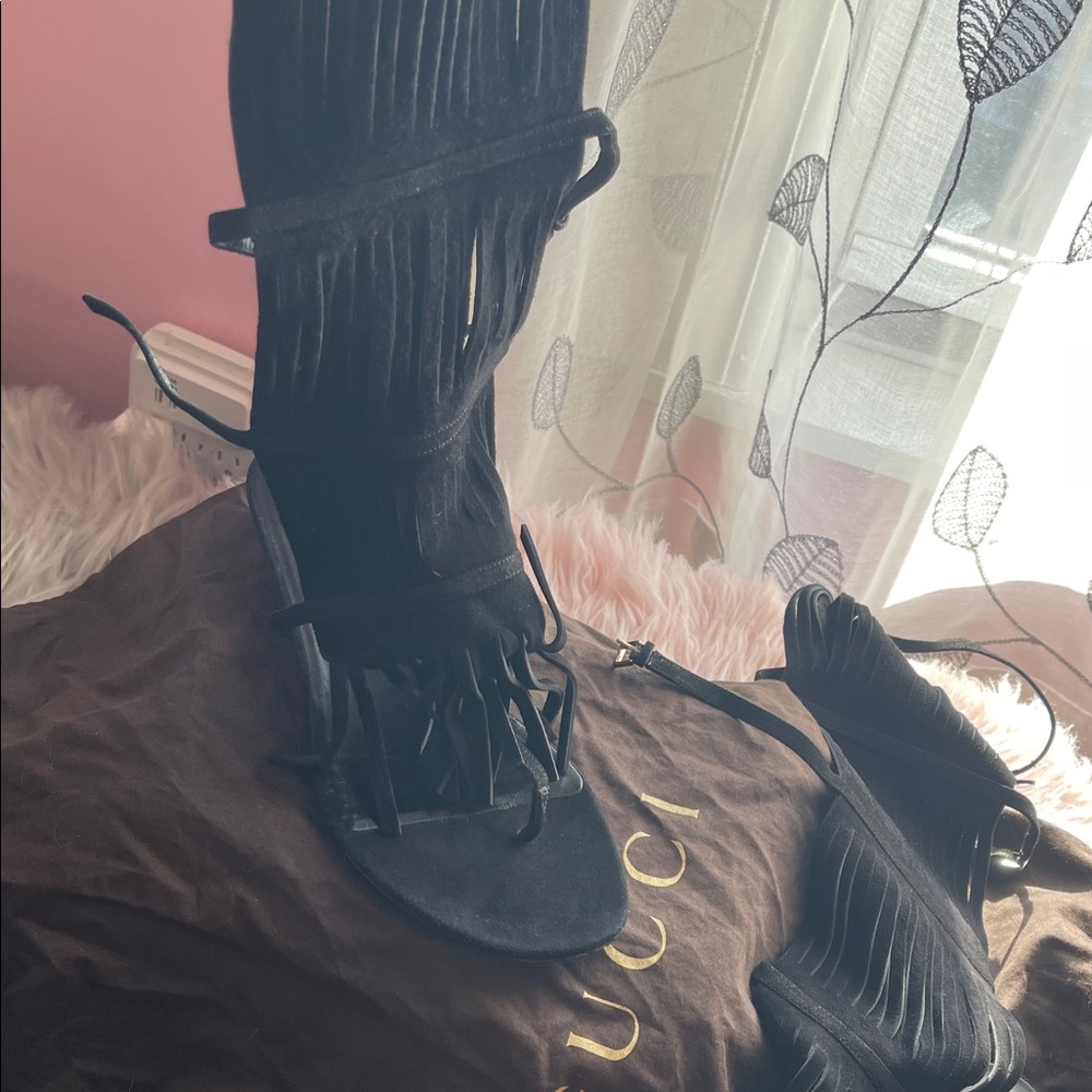 Gucci Women's Black Fringe Sandals